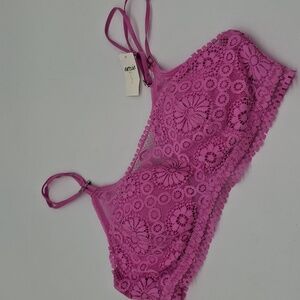 Aerie Real Power Wireless Push Up Joy Lace Bra Pink Tropics 34C